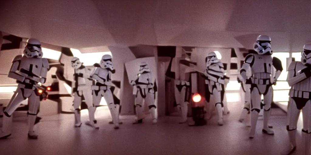 Image similar to a film still of star wars directed by Stanley Kubrick