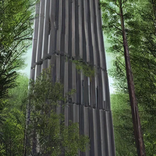 Prompt: a extremely detailed photo of brutalism style skyscraper in the forest