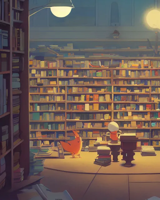 Prompt: book shop, detailed, cory loftis, james gilleard, atey ghailan, makoto shinkai, goro fujita, studio ghibli, rim light, exquisite lighting, clear focus, very coherent, plain background, soft painting