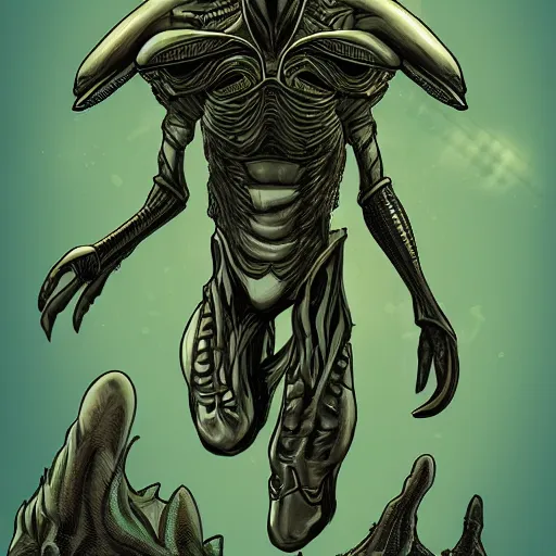 Image similar to alien hunter, art by christian ward