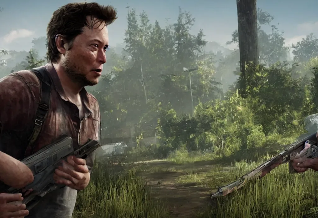 Image similar to elon musk in the video game in the last of us, gameplay screenshot, close up, 3 d rendering. unreal engine. amazing likeness. very detailed.