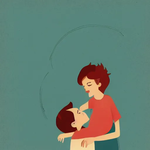 Image similar to beautiful cinematic style illustration where a mother appears with her happy son