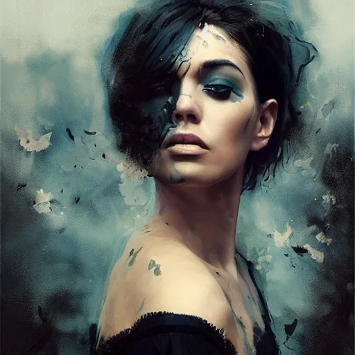 Prompt: morning, a woman in a black dress with raven for a head. sun, cinematic, clouds, vogue cover style, contracting colors mood, realistic painting, intricate oil painting, high detail, figurative art, multiple exposure, poster art, 3 d, by simon bisley, ismail inceoglu, wadim kashin, filip hodas.