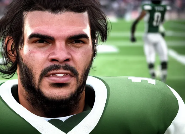 Prompt: facial portrait of a football player on the sidelines, kicker che guevara, reddit contest winner, madden 2 1, ps 4, character design