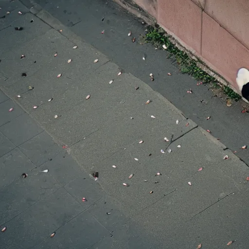 Prompt: A duck staring at a homeless person, cinematic, professional photography, taken from above