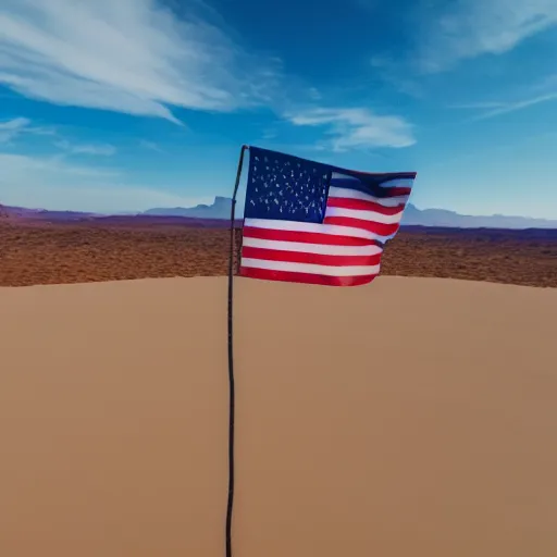 Image similar to gwenn - ha - du flag in the middle of a desert, gopro photograph, drone shot