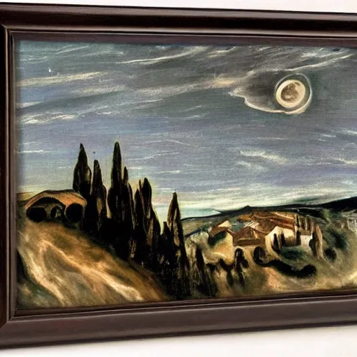 Image similar to A Spanish landscape at night by El Greco.