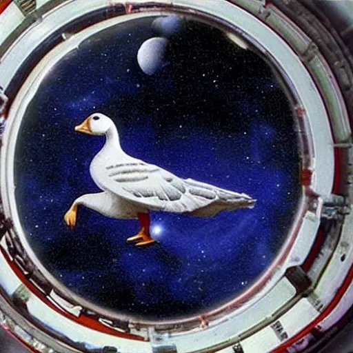 Image similar to in space a goose is honking