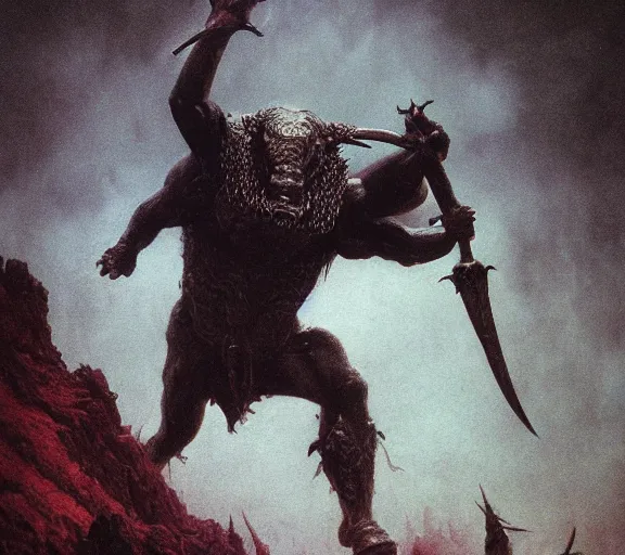 Image similar to bull headed warrior, minotaur concept art, beksinski, wayne barlowe, adrian smith fantasy art, the hobbit art, lord of the ring art, the witcher concept art, trending on artstation, game of throne art