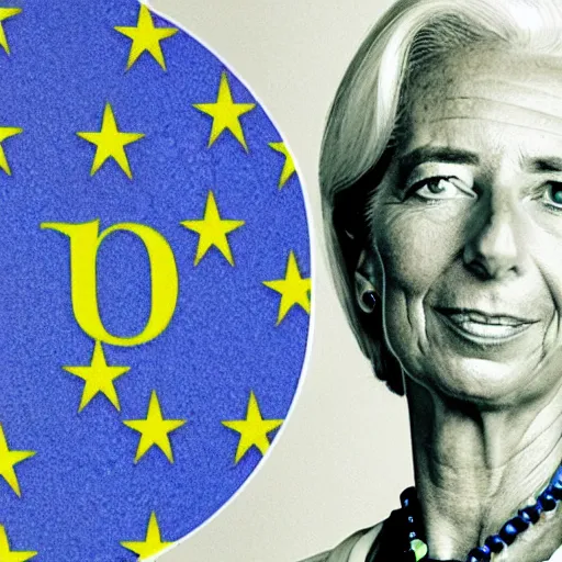 Image similar to Christine Lagarde using euro bills as wallpaper