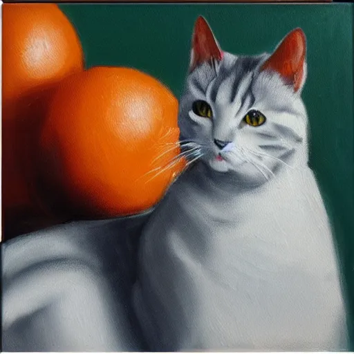 Prompt: Två katter leker pingis på orange bakgrund, oil painting