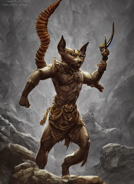 Image similar to caracal limestone soldier. living limestone statue. caracal anubis shroud. epic fantasy egypt caracal limestone man. dnd art menacing, fighter, overpowering, intricate, vsharp focus, ultra detailed, by leesha hannigan, ross tran, thierry doizon, kai carpenter, ignacio fernandez rios