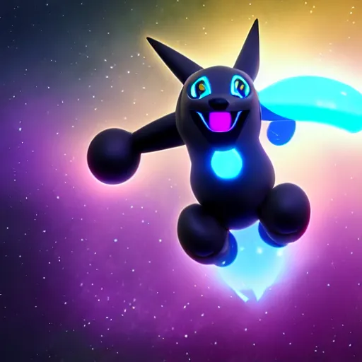 Image similar to Dream Black Legendary Cosmic Pokemon , Disney style , octane render , 4k , HD , Pixar Render