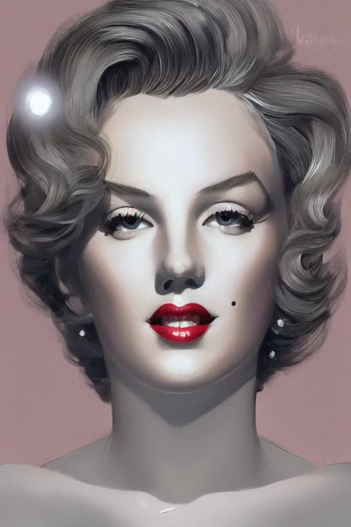 Image similar to portrait of marilyn, intricate, elegant, glowing lights, highly detailed, digital painting, artstation, sharp focus, illustration, fashion, art by wlop, mars ravelo and greg rutkowski