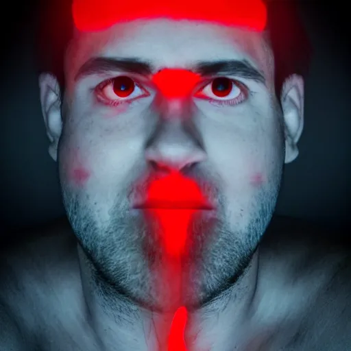 Image similar to a man with red glowing eyes