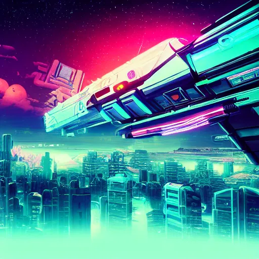 Prompt: synthwave neon city in space, cinematic, highly detailed, photograph, scifi