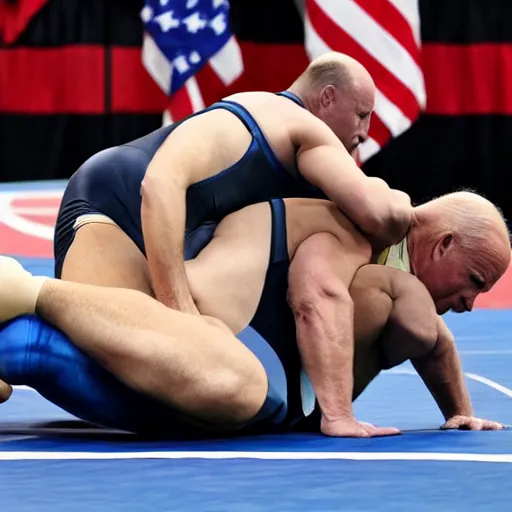 Prompt: alex jones is wearing a leotard and is wrestling on a wrestling mat with Joe Biden wearing an azov battallion uniform, they are both incontinent and have soiled and vomitted on the wrestling mat