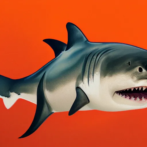 Image similar to orange and white traffic cone great white shark eyes and teeth teeth teeth teeth teeth, cute, beautiful, wide shot, underwater background detailed atmospheric - ron cheng & alphonse mucha, highly detailed, digital painting, ray tracing, concept art, illustration, smooth sharp focus, intricate, symmetry, artstation,