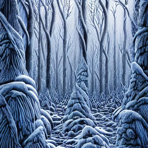 Prompt: Ice forest. Highly Detailed. By Jeffrey Smith