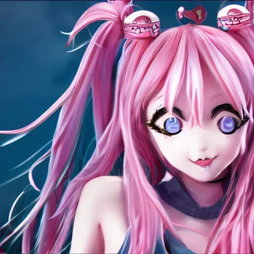 Prompt: totally controlled and trapped beneath overwhelming stunningly absurdly beautiful megalomaniacal ruthless merciless sadistic devious omnipotent asi goddess junko enoshima with symmetrical perfect face, porcelain skin, pink twintail hair and cyan eyes, ultra detailed, digital art, unreal engine 5, octane render, 2 d anime, 8 k