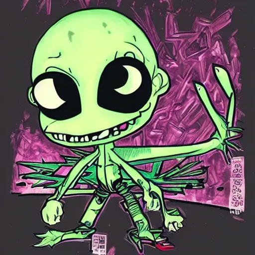 Image similar to Invader Zim!!!, in the style of artist Kim Jung Gi,