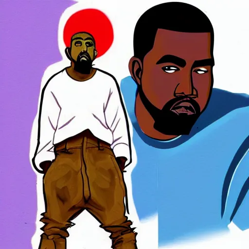 Prompt: a full body drawing of Kanye West in the style of Hideaki Anno, animation, concept art