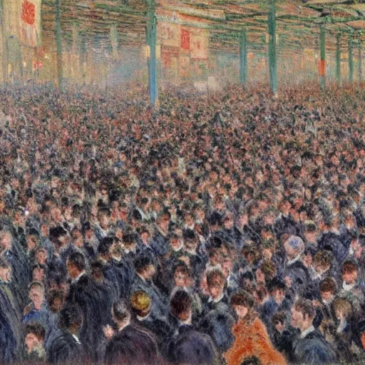 Prompt: the crowds at the black friday sales at walmart, intricate, highly detailed, sharp focus, art by claude monet