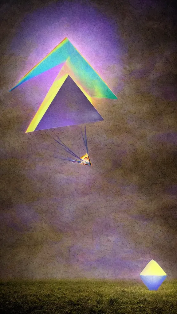 Image similar to a surreal photo of a esoteric prism floating above the ground