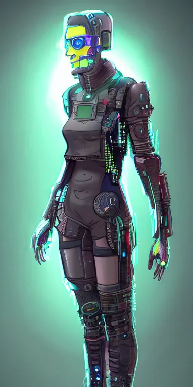 Image similar to a full body portrait of a cyberpunk character