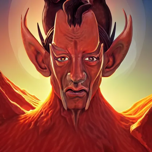 Image similar to Portrait of Salvador Dali as the Sauron, horns under his cheek, mattepainting concept Blizzard pixar maya engine on stylized background splash comics global illumination lighting artstation lois van baarle, ilya kuvshinov, rossdraws