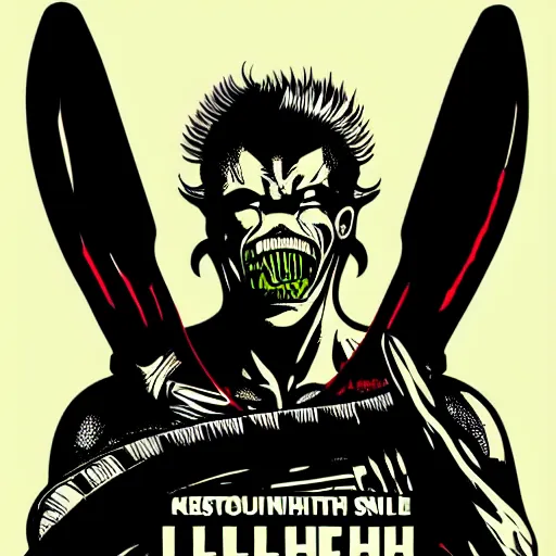 Image similar to individual intelligent xenomorph silk screen butcher billy style