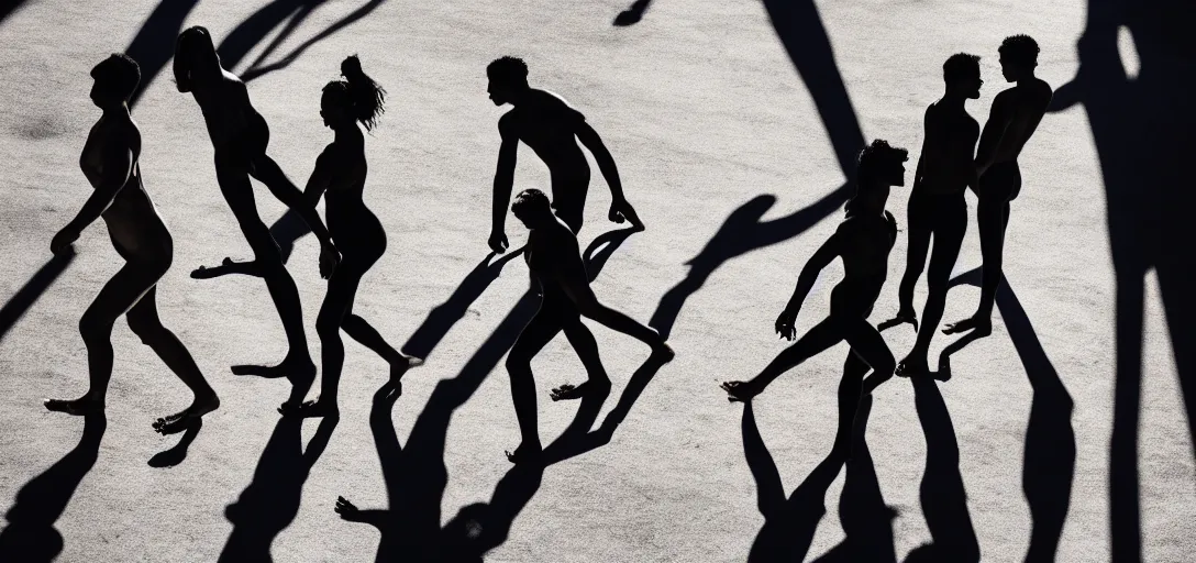 Image similar to multiple sensual humans interacting, anatomy, long shadows, on white