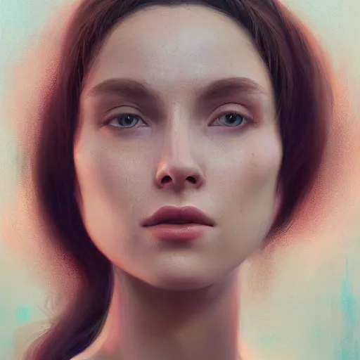 Image similar to a beautiful woman, fine art, aesthetic, oil painting, pale colors, high detail, 8 k, wide angle, octane render, trending on artstation,