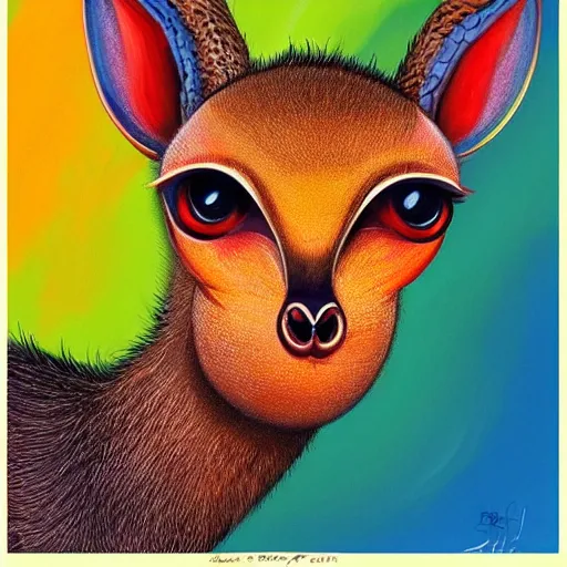 Image similar to a dik dik monster colorful, digital art, fantasy, magic, trending on artstation, ultra detailed, professional illustration by Basil Gogos