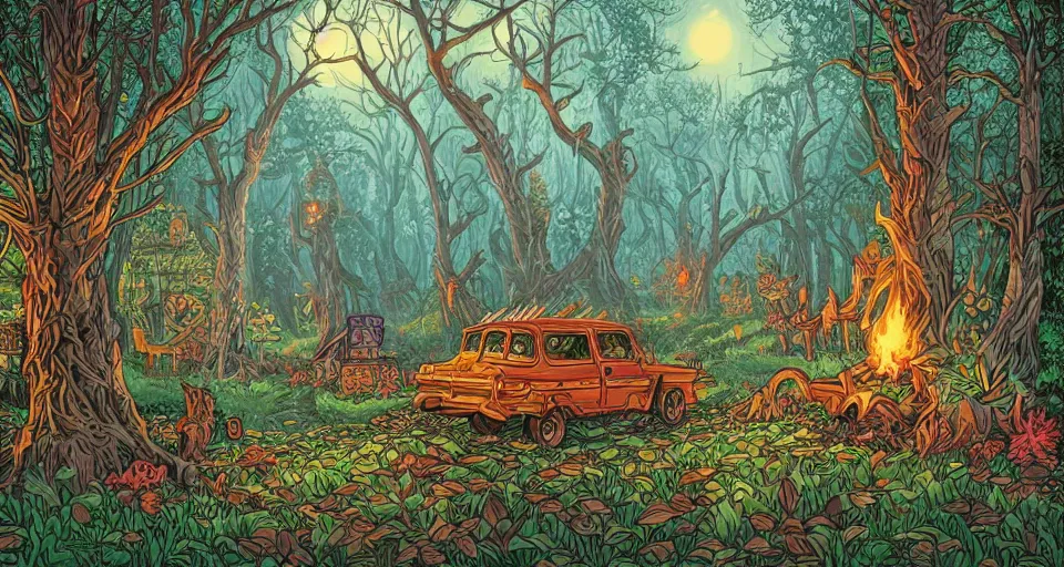 Prompt: Enchanted and magic forest, by Dan mumford,