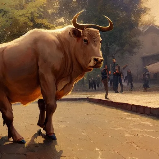 Prompt: a bull plays the balalaika by greg rutkowski and thomas kinkade, trending on artstation, 3 d art station