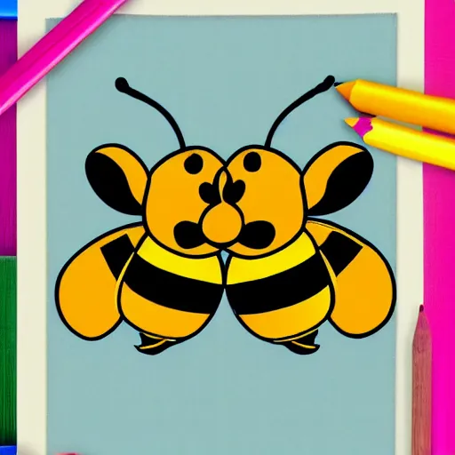 Image similar to Coloring page of two cute bees as grandmas knitting a honeycomb