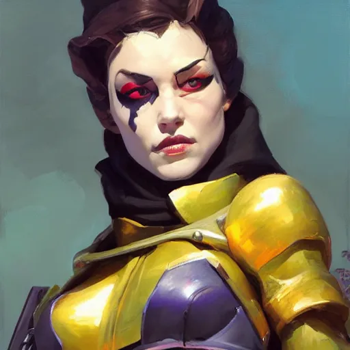 Image similar to greg manchess portrait painting of partially armored marie d'arcanto alias rogue as overwatch character, medium shot, asymmetrical, profile picture, organic painting, sunny day, matte painting, bold shapes, hard edges, street art, trending on artstation, by huang guangjian and gil elvgren and sachin teng