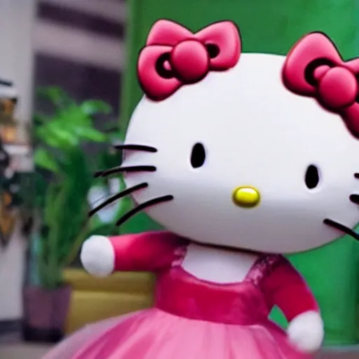 Prompt: hello kitty as a real cat, movie still