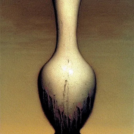 Image similar to symmetric vase, with detailed texture front view by luis royo and wayne barlowe, beksinski