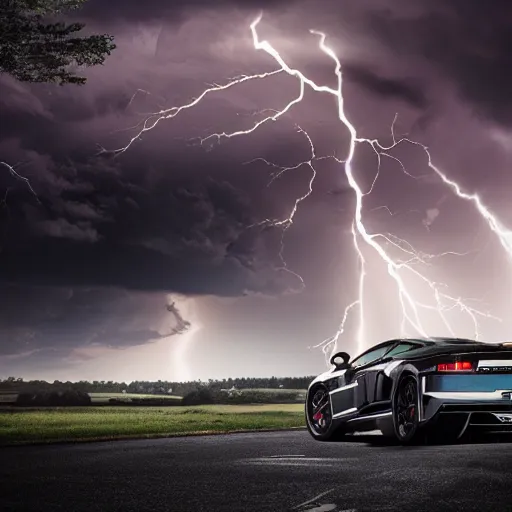 Image similar to rentgen photo of lamboghini get hit by lightning strike, 8k, photorealism,