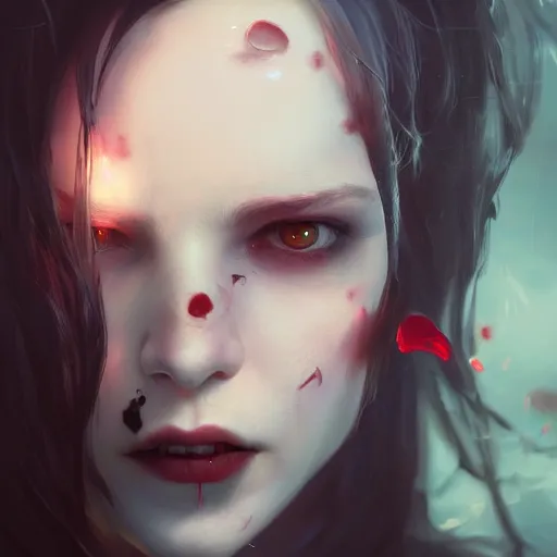 Prompt: a vampire covering her eyes, ultra high detailed, oil painting, greg rutkowski, charlie bowater, yuumei, yanjun cheng, unreal 5, daz, hyperrealistic, octane render, rpg portrait, dynamic lighting