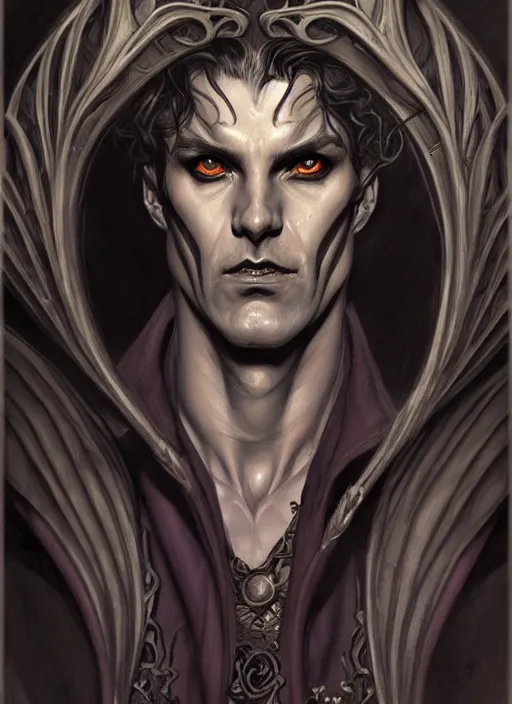 Prompt: an art nouveau, evil dragon man portrait in the style of charlie bowater, and in the style of donato giancola, and in the style of charles dulac. very large, clear, expressive, intelligent eyes. symmetrical, centered, ultrasharp focus, dramatic lighting, photorealistic digital painting, intricate ultra detailed background.