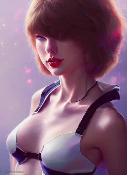 Image similar to taylor swift, evangelion, au naturel, hyper detailed, digital art, trending in artstation, cinematic lighting, studio quality, smooth render, frostbite 3 engine rendered, art style by klimt and nixeu and ian sprigger and wlop and krenz cushart