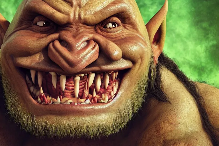 Prompt: realistic portrait photo of a happy orc. high resolution color photo, times magazine 2 0 2 1