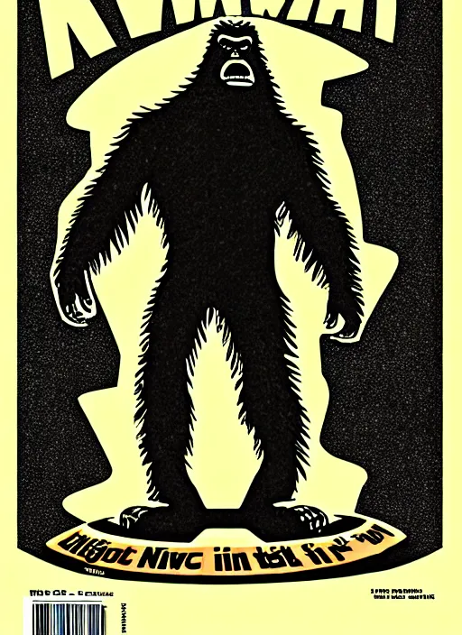 Image similar to bigfoot in retro sci fi pulp newsprint illustration cover