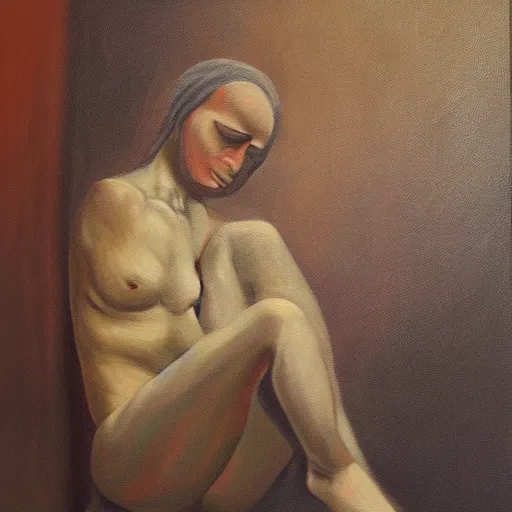 Image similar to the torment of isolation and solitude, oil on canvas