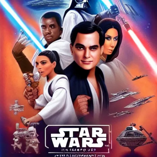 Image similar to super detailed star wars movie poster with ben shapiro, snooki and kim kardashian, 8k full HD photo, cinematic lighting, anatomically correct, oscar award winning, action filled, correct eye placement,