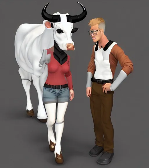 Prompt: photo journal portrait of two modern day dressed beautiful holstein minotaur friends are boarding an airliner airplane at airport having intellectual conversation trending artstation