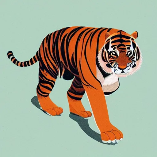 Prompt: an anthropomorphic tiger leaning on a delorean, painting by hsiao - ron cheng,